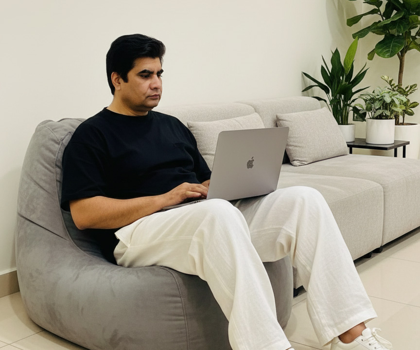 Professional Web Developer Dubai - Atif Iqbal working at sofa