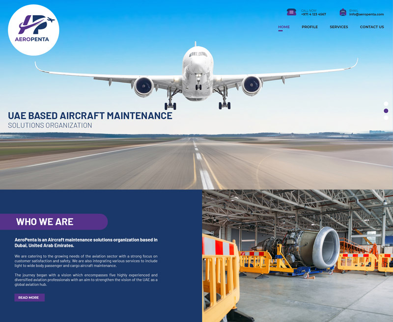 freelance website design for AEROPENTA